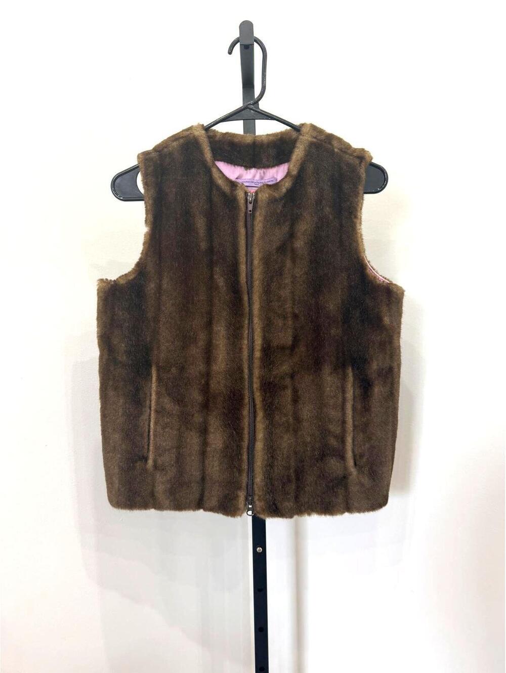 La Maison De La Fausse Fourrure Brown Faux Fur Vest with Purple Lining Medium